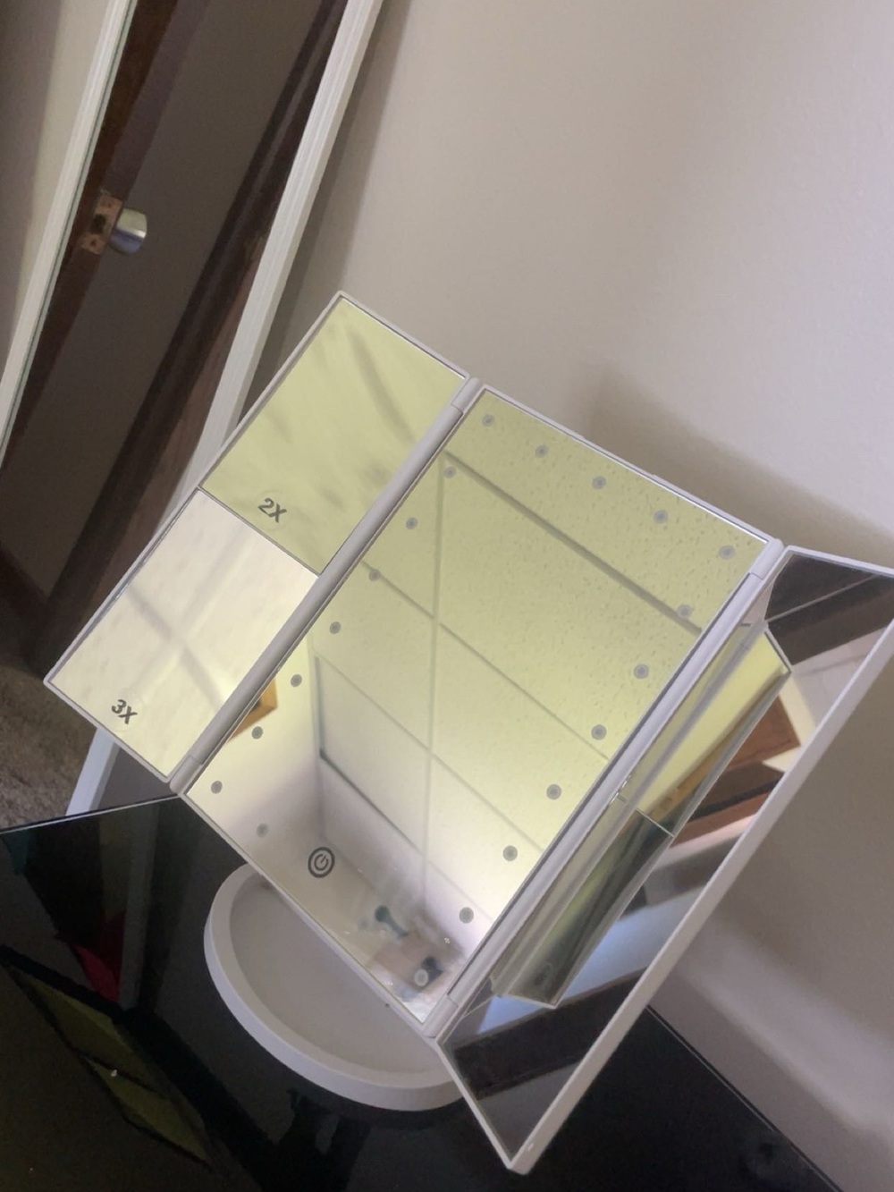 Tri-Fold Lighted Vanity Mirror in Silver